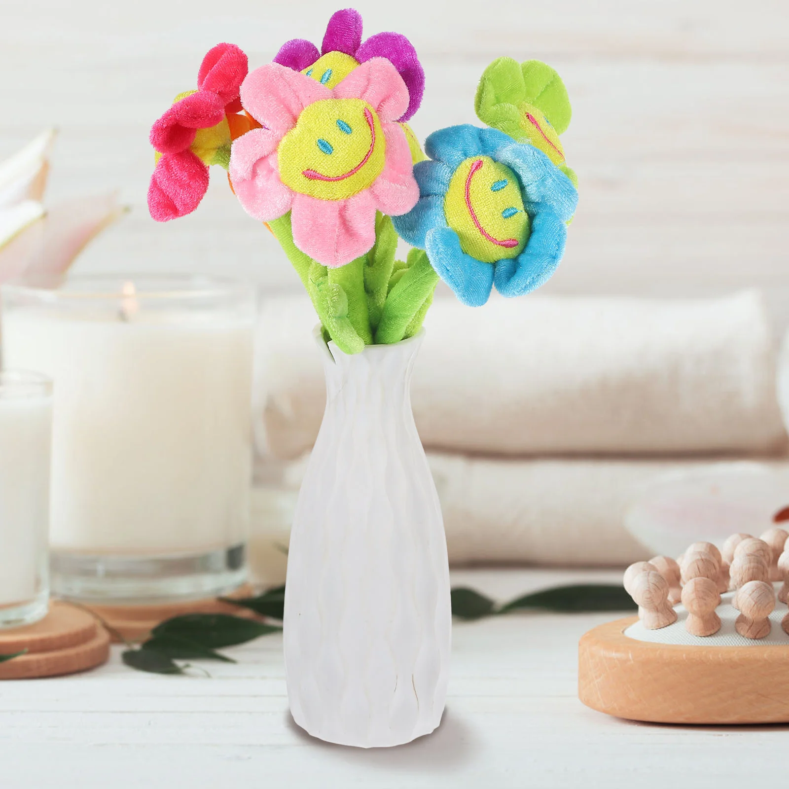 

7pcs Colorful Cartoon Flower Household Stuffed Flower Toy Adorable Sunflower with Bendable Stem
