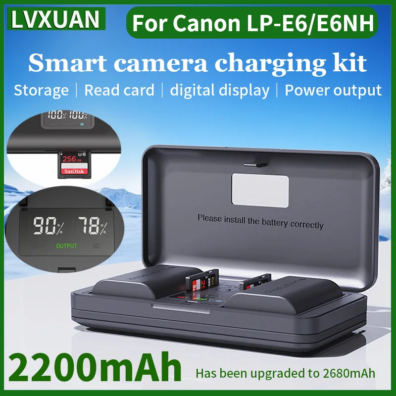Зарядное устройство LVXUAN LP-E6/E6N 2680 мАч для EOS R5/R6/5D Mark IV III II 5DS/6D/7D II/7D/80D/70D/60D/60Da