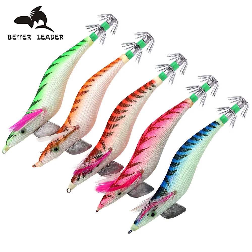 

10pcs Squid Bait Wooden Shrimp Fishing Lure Luminous Octopus Squid Jig Japan Cuttlefish Eyes 3D Egi Flashboost With Bag