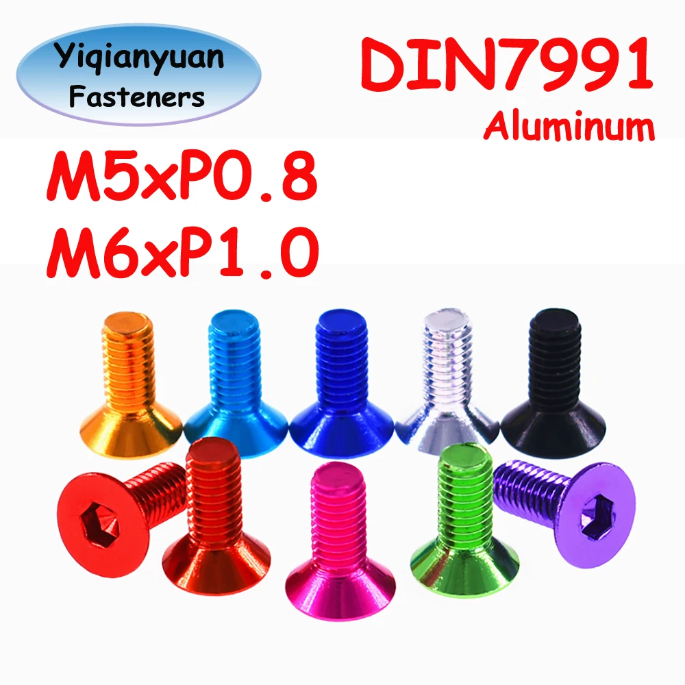 

Yiqianyuan M5 M6 DIN7991 Цветные алюминиевые винты с шестигранной головкой и потайной головкой, ключ с шестигранной головкой, грубая резьба, 10 разных цветов