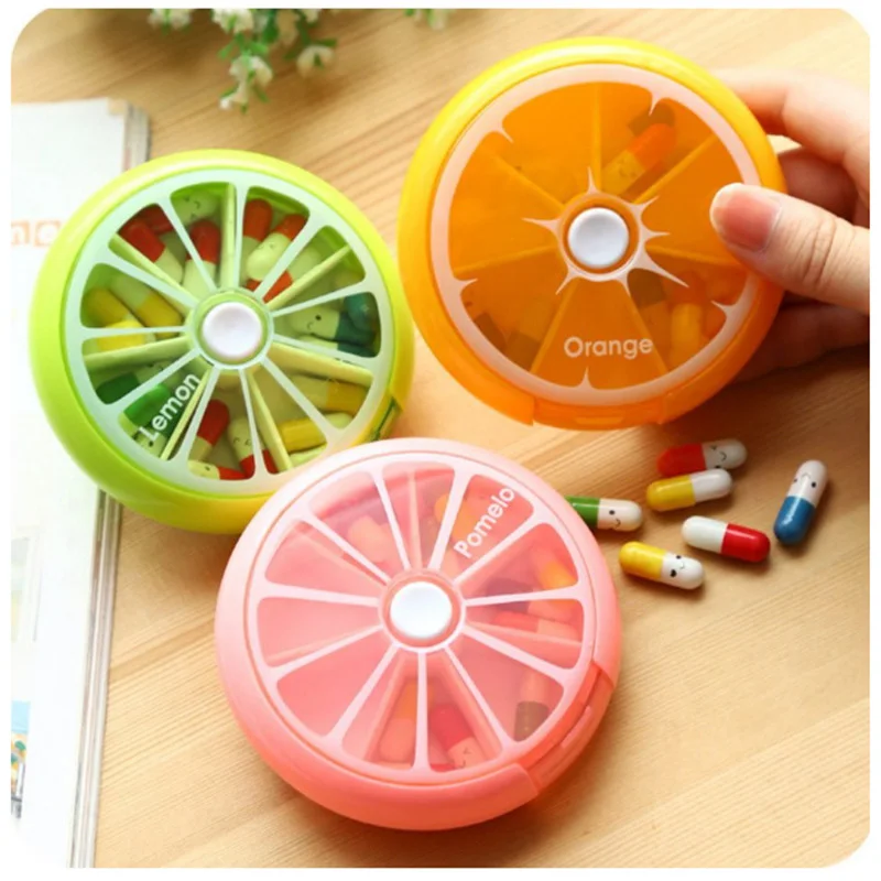 

Portable Travel Pill Box Weekly Pill Organizer Dispenser Medicine Case Vitamin Fish Oil Pills Supplements Arthritis Orange Shape