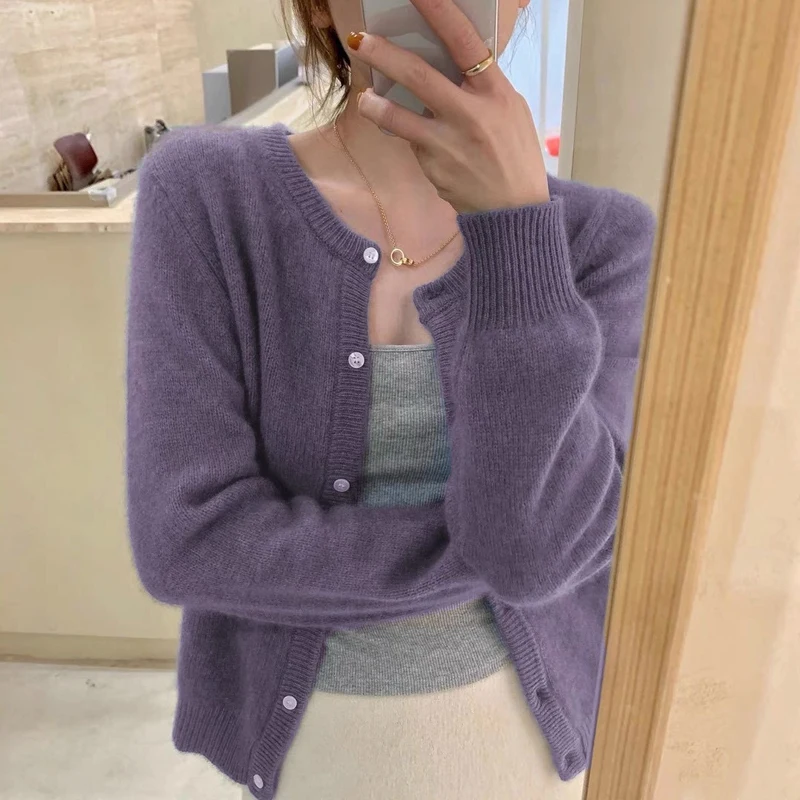 

2022 New Women winter clothes Cardigan sweater Solid Knitted Slim High collar Cotton Soft Elastic Color Button Full Sleeve Top