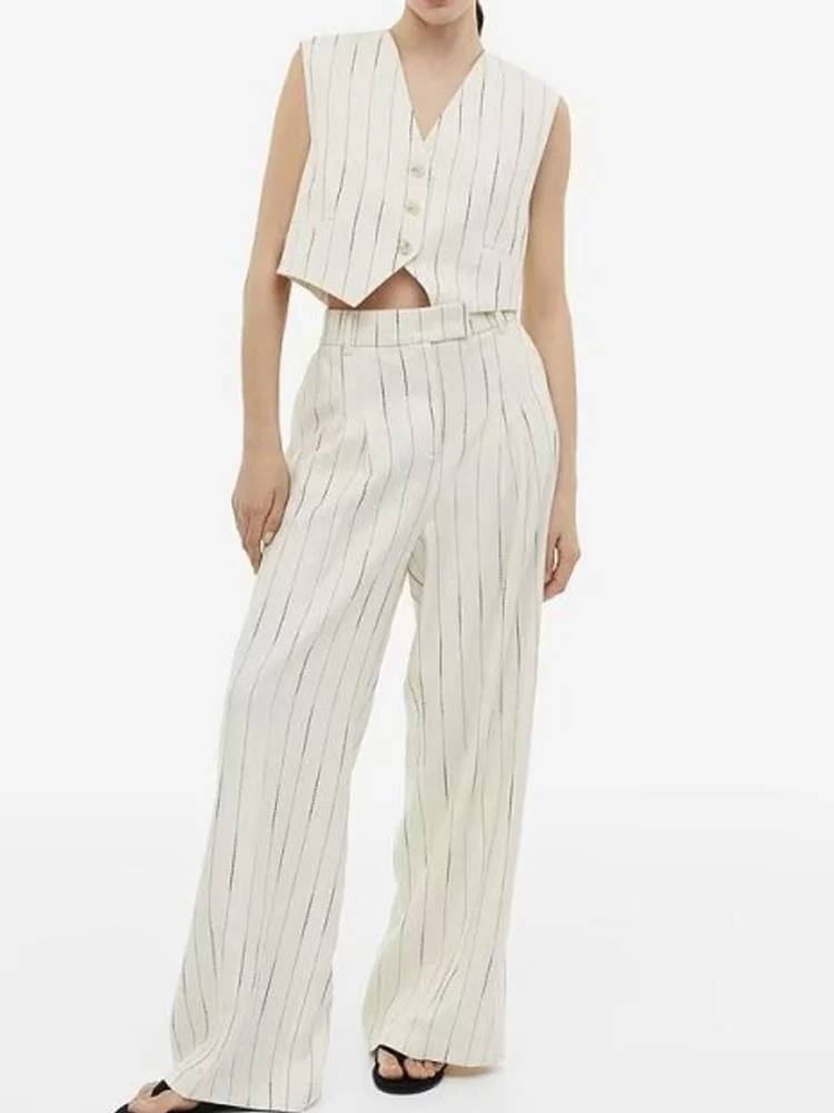 

Женский Повседневный костюм Kumsvag, костюм из двух предметов в полоску, пальто и брюки, элегантная уличная одежда, лето 2023