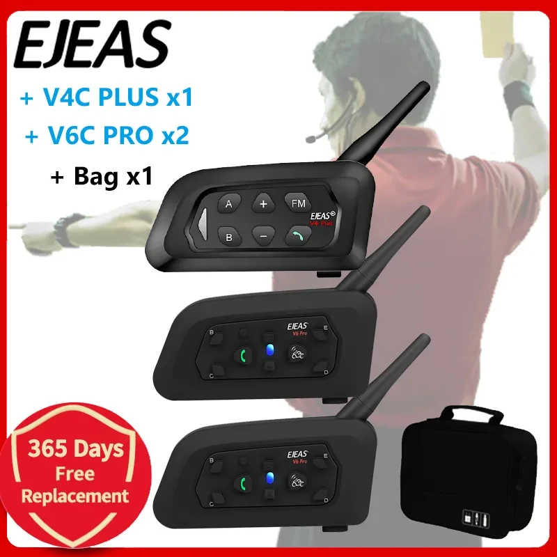 

EJEAS V4C PLUS + V6C PROx2 Football 3 Referee Intercom Гарнитура 1200M Футбольный полнодуплексный Bluetooth конференц-перегов...