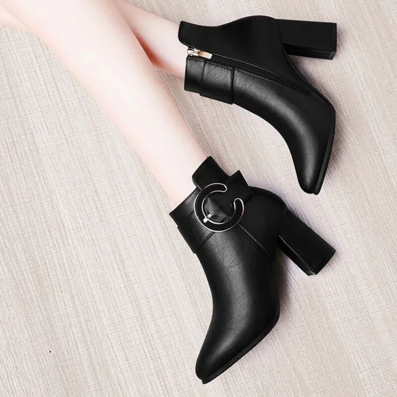 Women's High Heel Short Boots Women's Winter Warm Boots Side Zipper Women's High Heel Thick Heel Sexy Fashion BootsWomen's Shoes