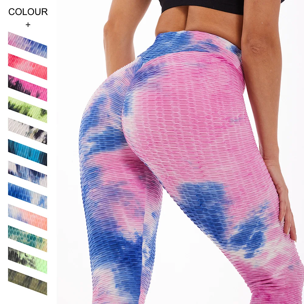 Yoga Clothes Sports Fitness Jacquard High Waist Peach Hip Leggings Tie-dye Bubble Yoga Pants Workout Leggings