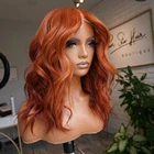 Парик Gossamelle Ginger Wig, короткие волнистые парики на сетке спереди с T-образной частью Baby Gair, синтетические натуральные волосы, парики для чернокожих женщин, термостойкие
