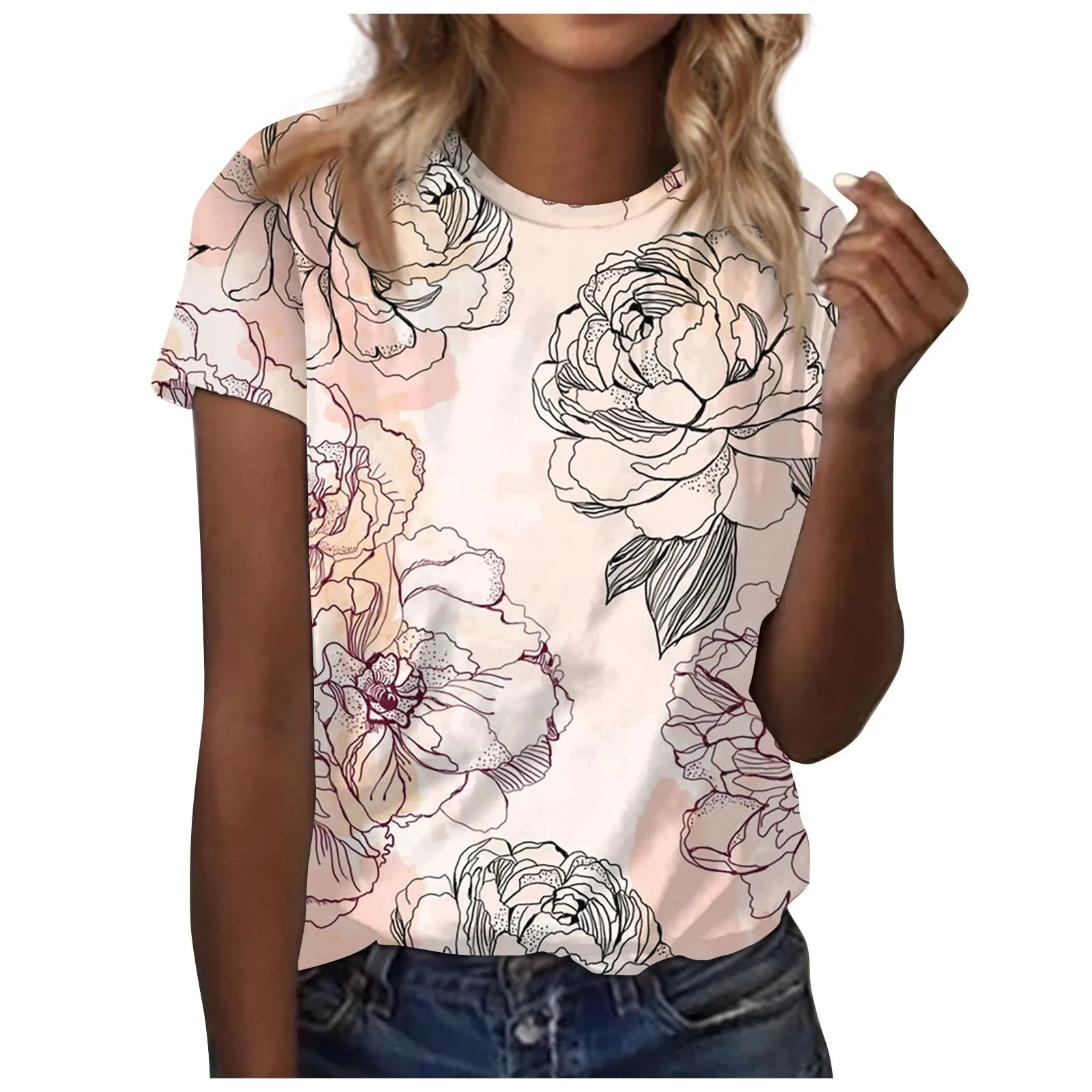 

Женская футболка с цветочным принтом, Этническая футболка с коротким рукавом, топ с абстрактным принтом, летняя повседневная женская футболка с круглым вырезом, Top2023