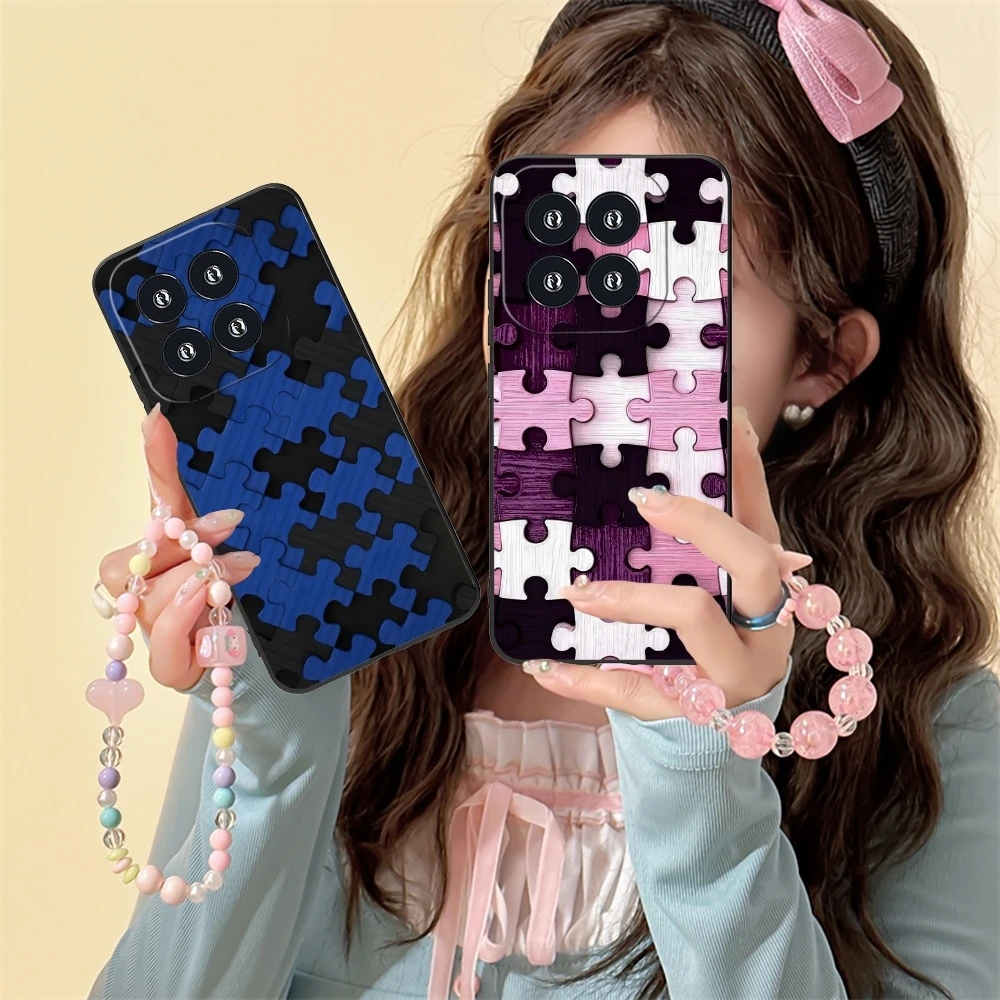 Puzzle Fashion Pretty Mobile Cell Phone Case for Xiaomi 14 13 12 11 10 9 T Ultra Lite Pro S SE X 5G Black Soft Cover Shell