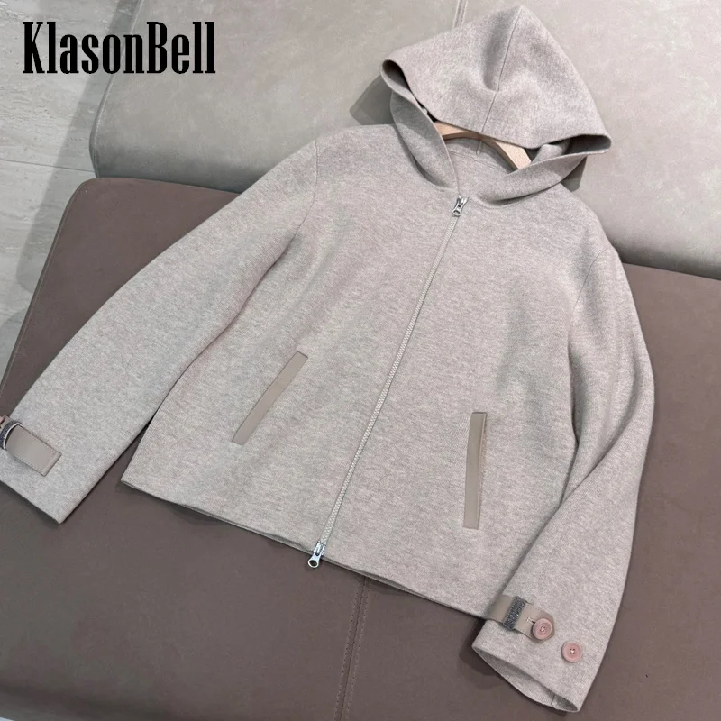 11 20 KlasonBell осенне-зимний новый кожаный шерстяной вязаный кардиган с карманами и