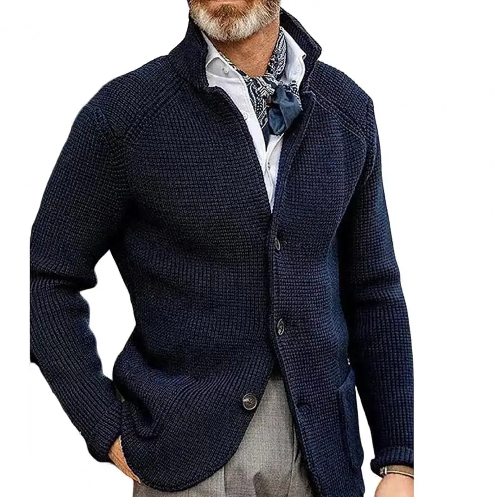 

Men's Sweater Cardigan Knitted Single Breasted Button Winter Stand Collar Cardigan Men Jackets Male British Style Sweater Coats