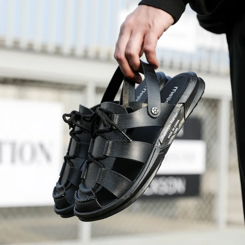 

Сандалии мужские однотонные, Уличная обувь, ПВХ, Нескользящие, для отдыха, плоская подошва, Повседневные тапочки, черные, лето