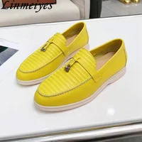 Metal Lock Decor Loafers Women Braided Round Toe Slip-on Flat Shoes Designer Brand Casual Walking Shoes Summer Shoes Man