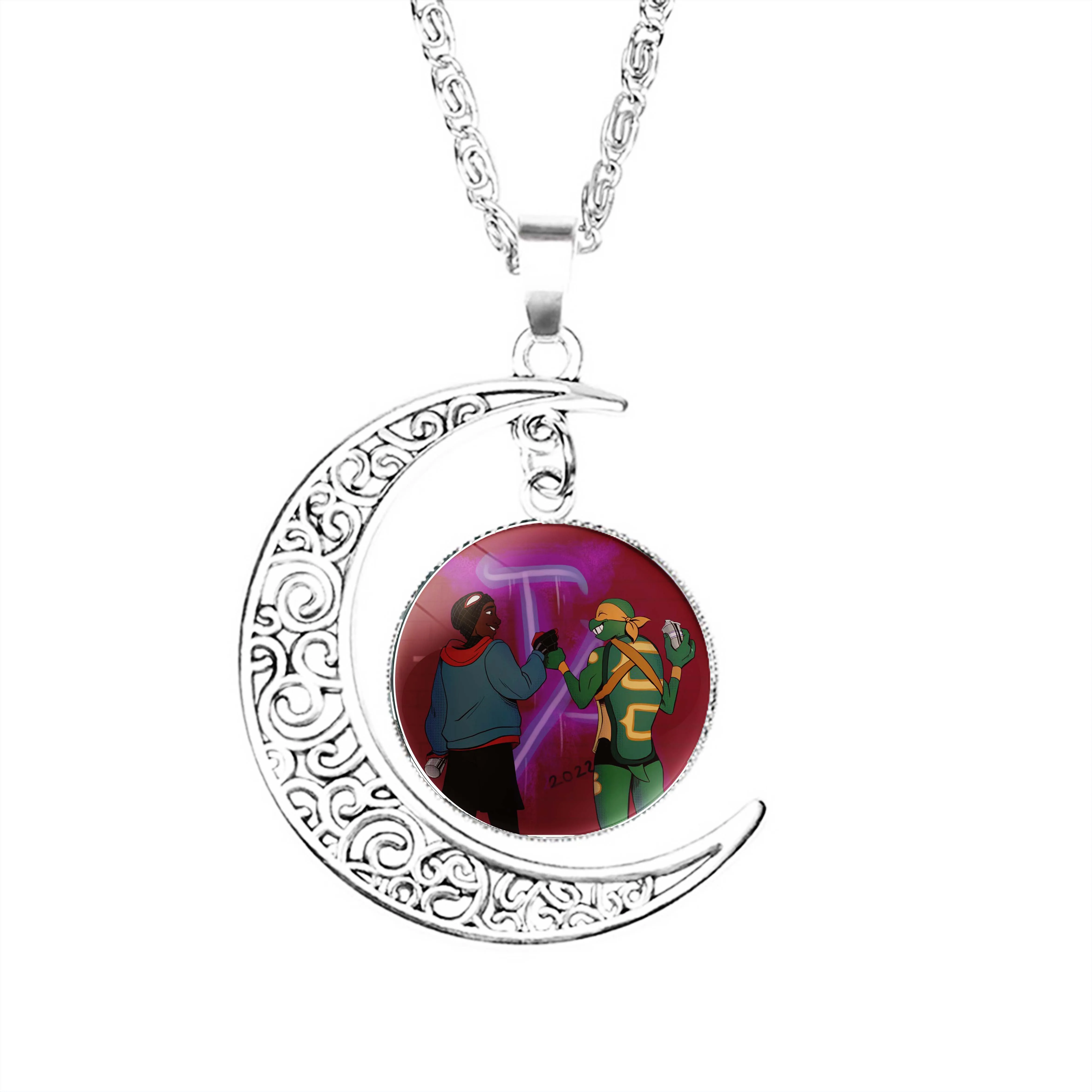 

Mikey And Miles Moon Necklace Dome Glass Girls Charm Lovers Stainless Steel Boy Women Chain Men Gifts Pendant Crescent Fashion