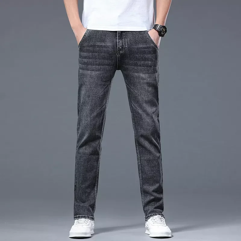 2022New Regular Fit Thin Light Blue Jeans 2022 Spring Summer New Fashion Casual Cotton Stretch Pants Denim Trousers Male Brand
