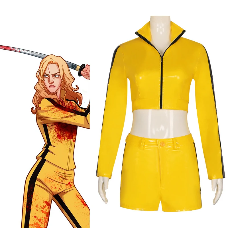 Убить Билла фильм косплей костюм невесты женский сексуальный желтый облегающий