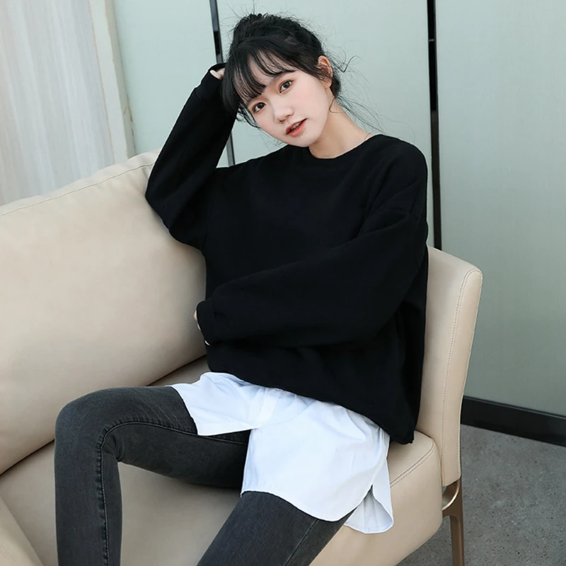 

Detachable Fake Top Lower Sweep Skirt Solid Layering Button High Waist False Hem Fashion
