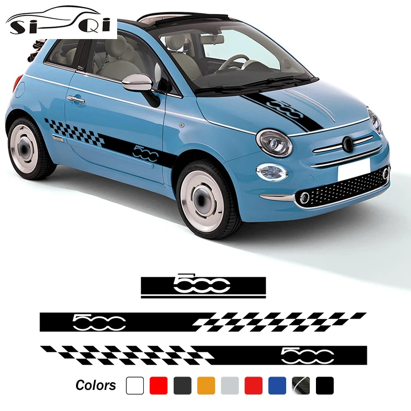 

3 Pcs Car Hood Decal Engine Cover 5D Carbon Fiber Vinyl Side Stripes Skirt Sticker For Fiat 500 595 Abarth 500e 500c Accessories