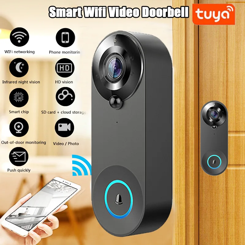 Tuya Video Doorbell Camera WiFi Wireless Outdoor Full HD Voice Wireless Door Bell for House Security Waterproof for Smart Home