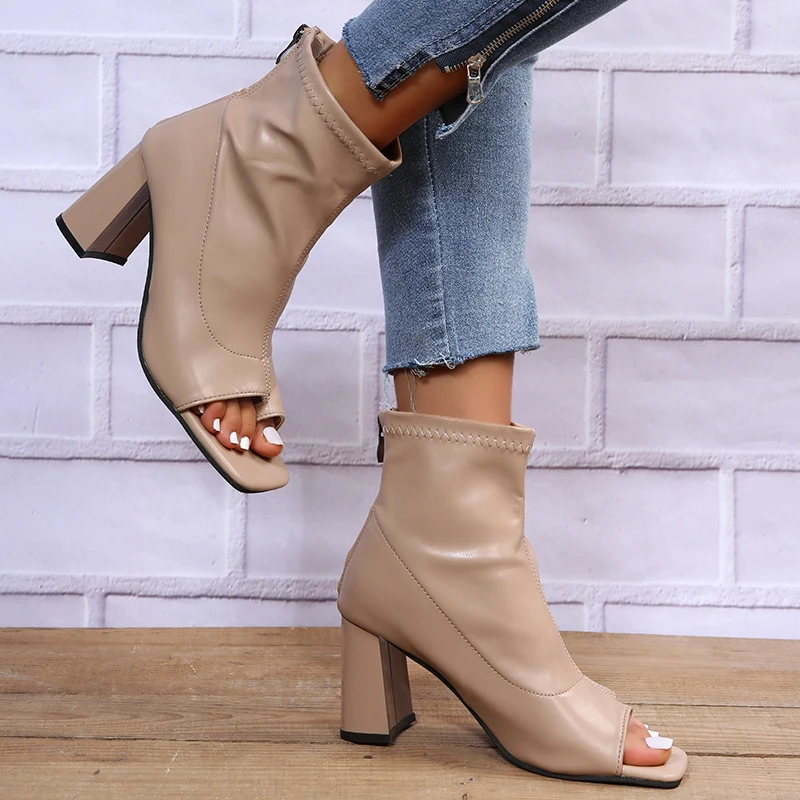 Fashion Open Toe Ankle Boots Women's Thin High Heels Women's Gladiator Sandals Elegant Chelsea Boots Stilettos Pumps Plus Size