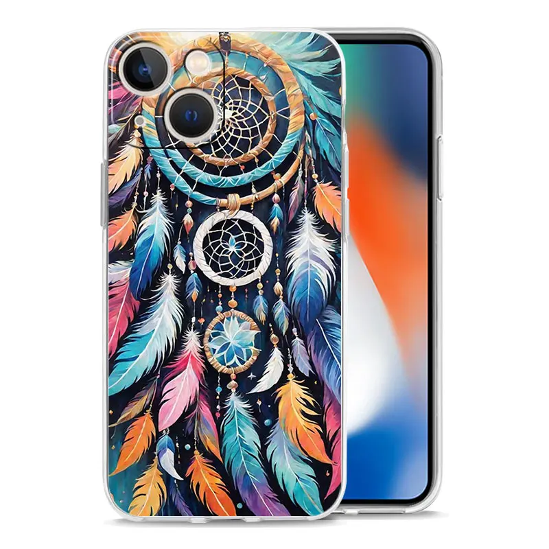 Фото Мягкий прозрачный чехол из ТПУ для iPhone 17, 16, 15, 14, 13, 12, 11 Pro Max, 17 Air, 7, 8 Plus с милым дизайном Мандала и Ловец снов №2