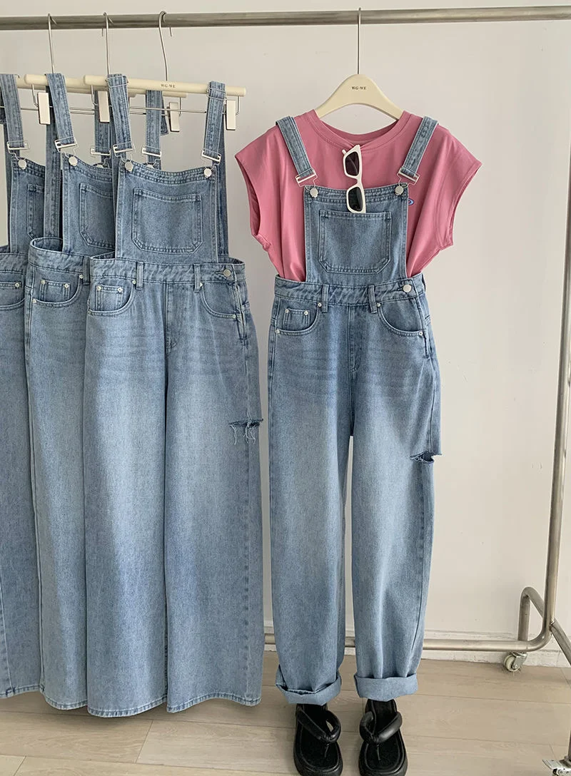 

Loose But Thin Light Blue Summer Thin Denim Overalls Women Long Jeans Jumpsuit