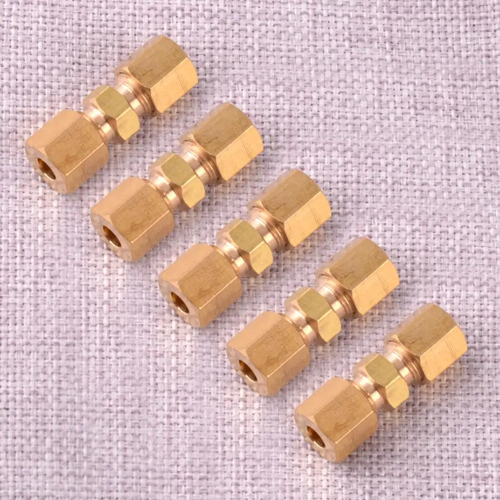 

5Pcs Brake Line Compression Fitting Union Fit for 3/16 Inch OD Tubing Golden Brass