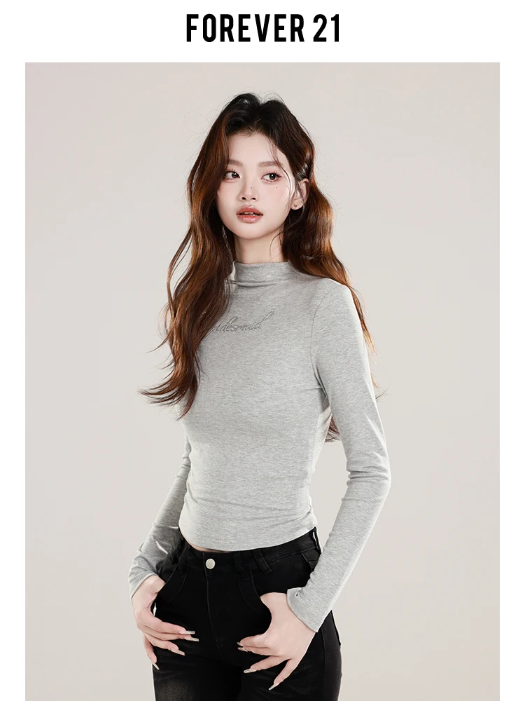 Forever2 Шикарная повседневная серая рубашка с высоким воротником и длинными