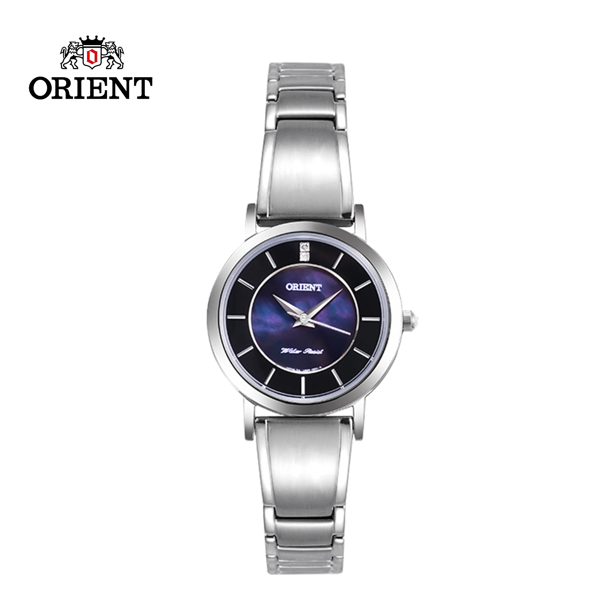 Original Orient Quartz Watch for Women, Japanese Watch Crystal-Encrusted Dark Blue 28mm Dial Roman Numeral Sapphire Crystal enlarge