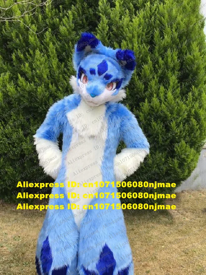 Синий длинный меховой пушистый костюм пушистая собака волк брикет персонажа из