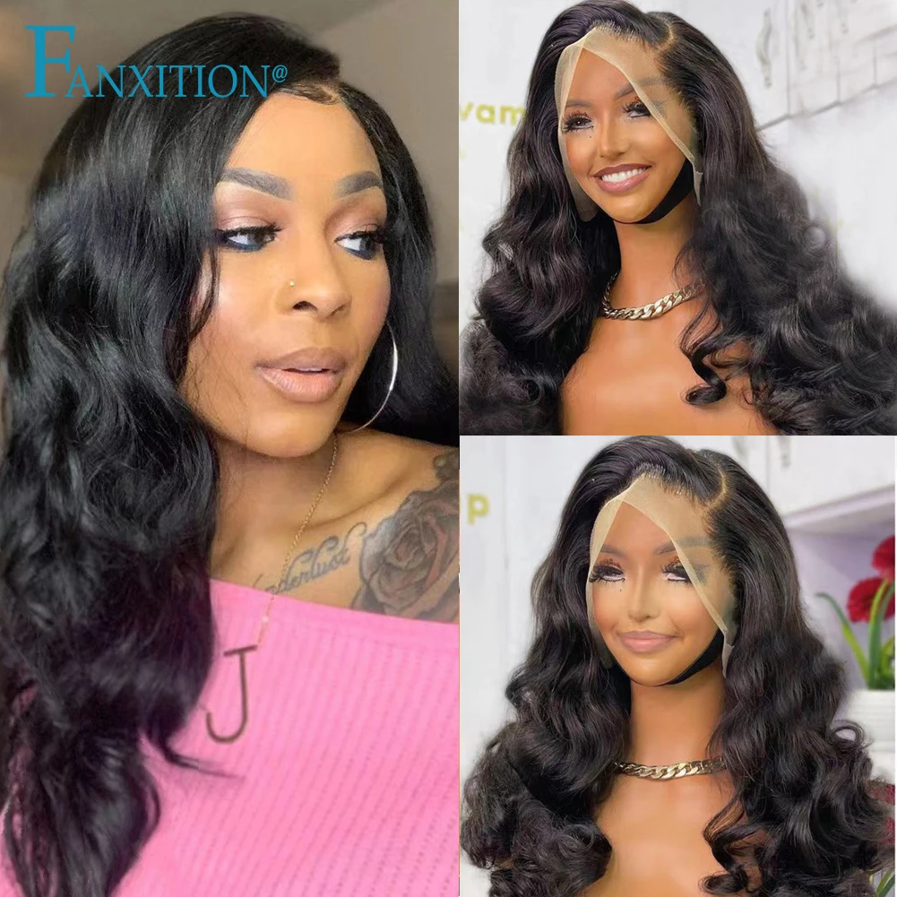 

FANXITION Synthetic Lace Front Wig Natural Black Colorful Wig Side Part Body Wave Wigs For Black Wonen Heat Resistant Daily Wig