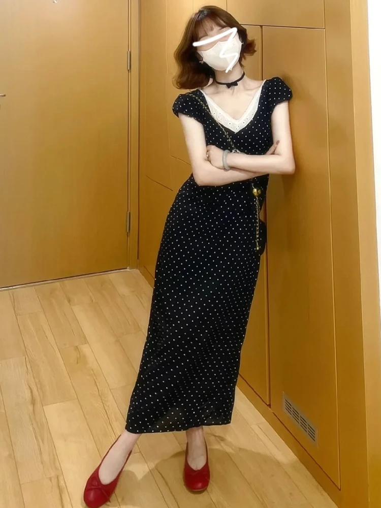 Женское платье с цветочным принтом длинное черное во французском стиле лето 2024