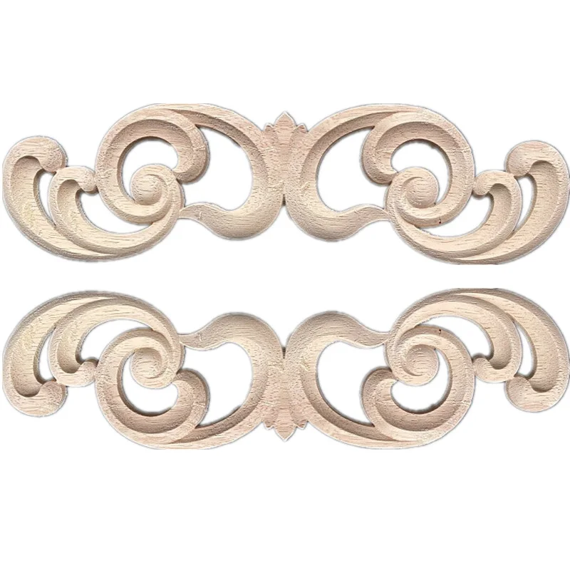 2PCS Wood Carved Onlays Appliques Carving Overlay Craft Decals Cabinet Wall Mantels Dresser Closet Bed Door Furniture Decor