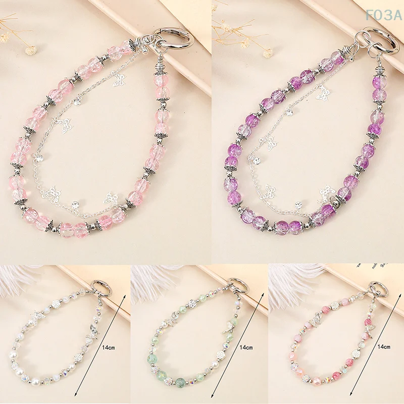 Двухслойная цепочка с бабочкой ремешок для телефона подвеска кристаллами и