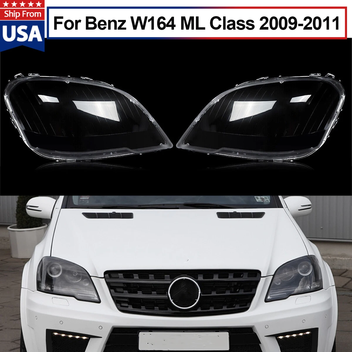 

Пара прозрачных крышек для передних фар Mercedes Benz W164 ML350 2009-2011