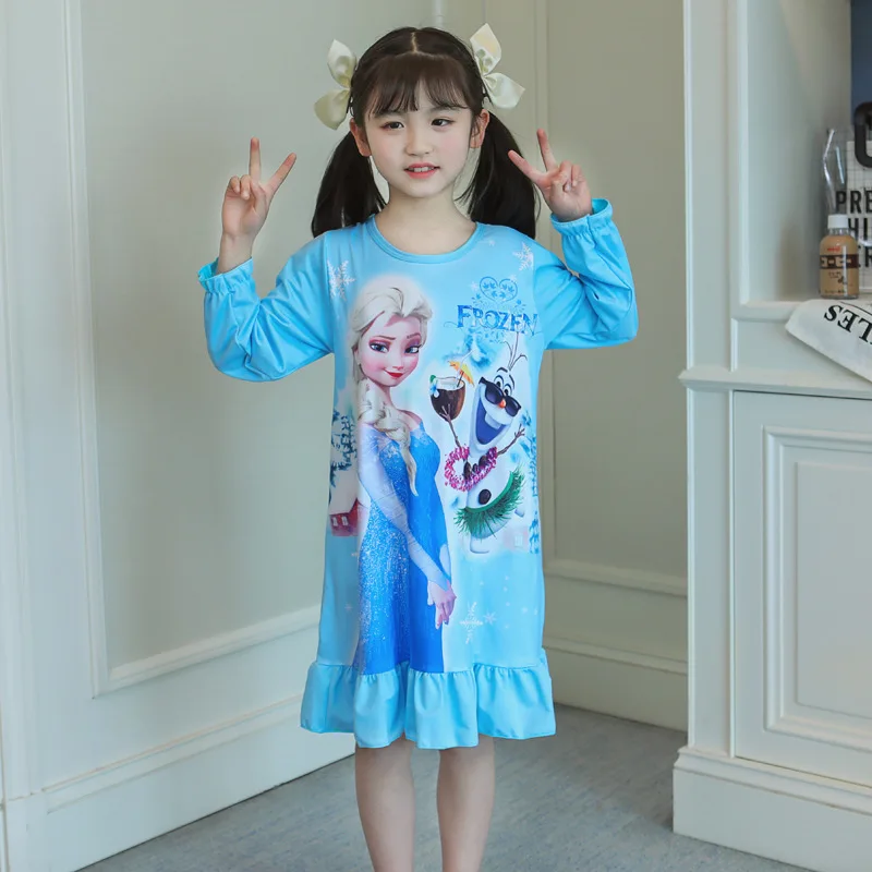 

Disney Frozen Princess Elsa Girls' Nightdresses Long-sleeved Cotton Thin Section Pajamas Home Clothes for Girls