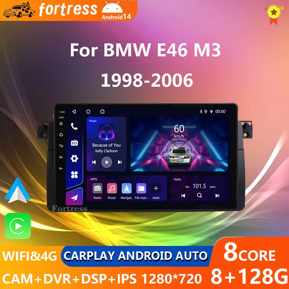 Android 14 для BMW 3-Series E46 M3 1998-2006 2K QLED Автомобильный радиоприемник Мультимедийный