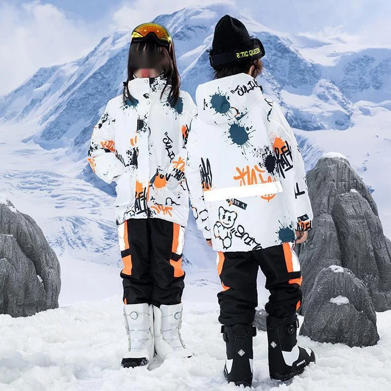 Children's ski suit for boys and girls Outdoor waterproof warm thickened snowboard double Ski Jacket And Pants Set winter sport