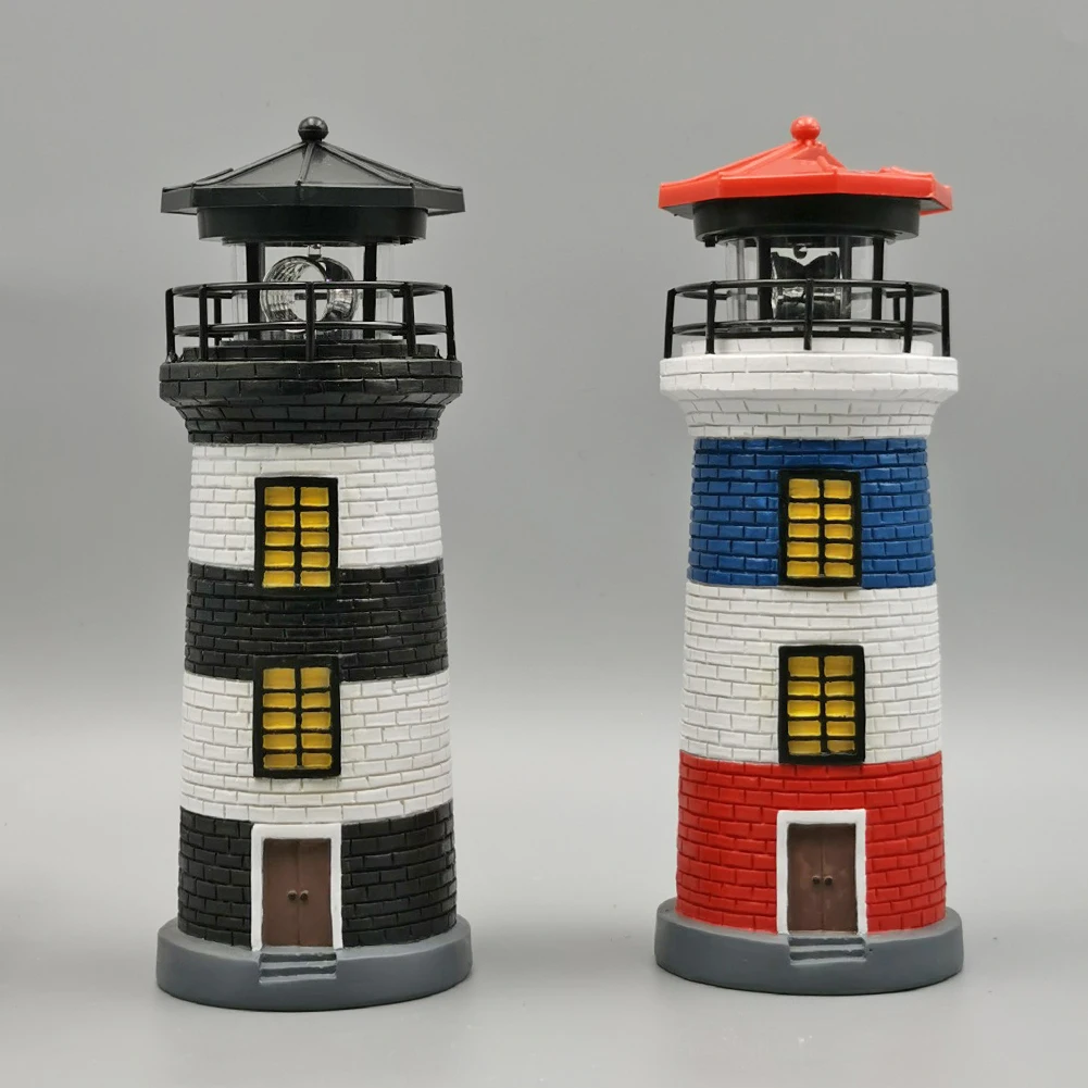 

Resin LED Lighthouse Solar Energy Light High Brightness Rotating Beacon Tower Lamp Garden Yard Outdoor Lighting