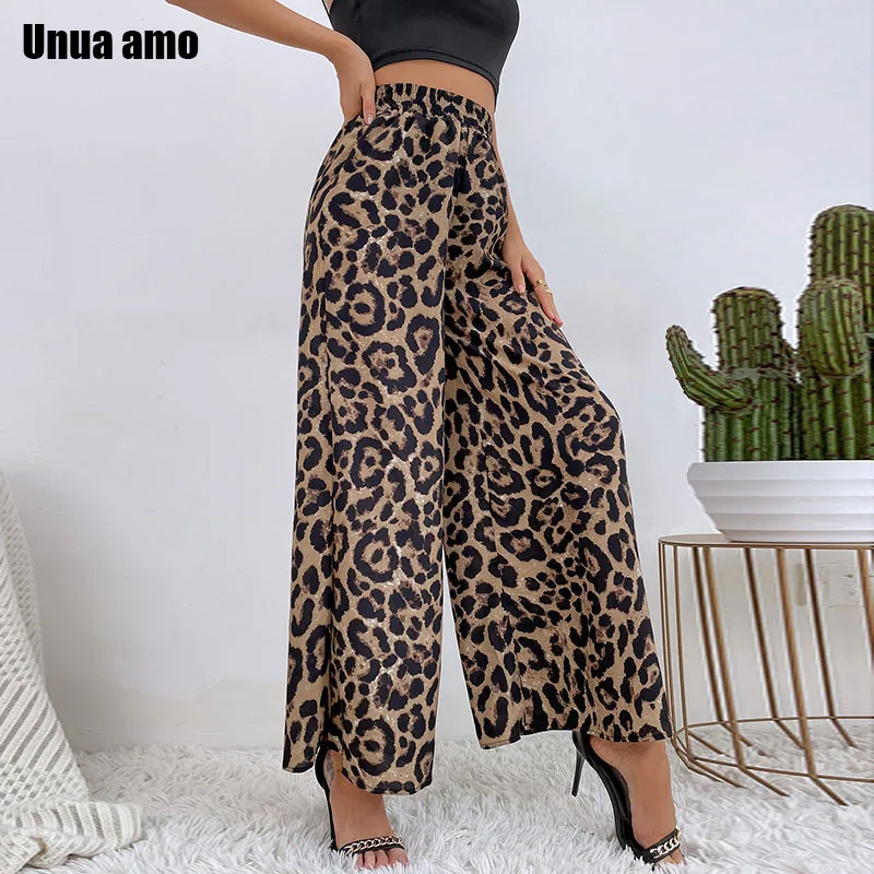 

Leopard Print Women's Pants Baggy Elatic High Waist Bottoms Casual Autumn Wide Leg Trousers Streetwear Pantalon Femme Trend