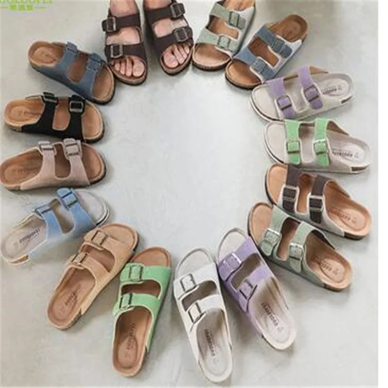 

Women Cork Slippers Summer Mule Clogs Flats Sandals Slides Casual Beach Couple Double Buckle Soft Shoes Footwear Big Size