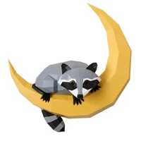 raccoon on the moon 3d paper model animal sculpture raccoon papercraft diy craft for living room wall decoration home decor