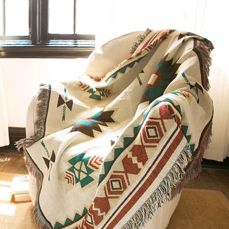 

Ethnic Bohemian Knitted Throw Blanket picnic camping Sofa Covers Slipcover High Quality blanket car Travel Plane Blanket MV13*