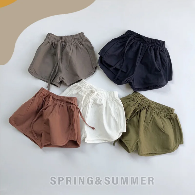 

Kids Shorts Elastic Waist Drawstring Above Knee Length Comfortable Soft Fashion Modern Casual Clean Summer Children Unisex