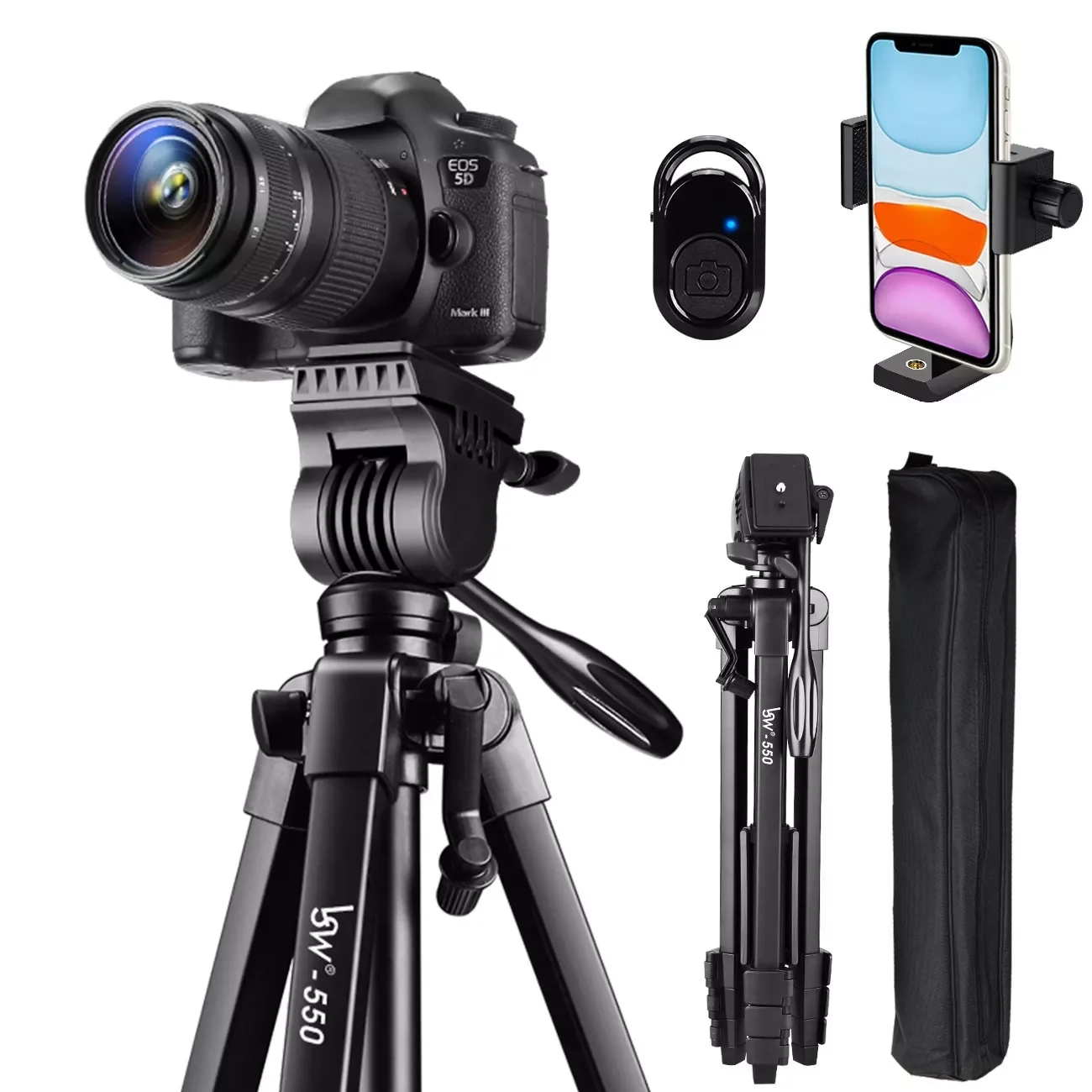 

Штатив для камеры 60 дюймов/152 см для DSLR/SLR, алюминиевый штатив с жидкостной головкой для профессиональной фотосъемки, штатив для телефона с д...