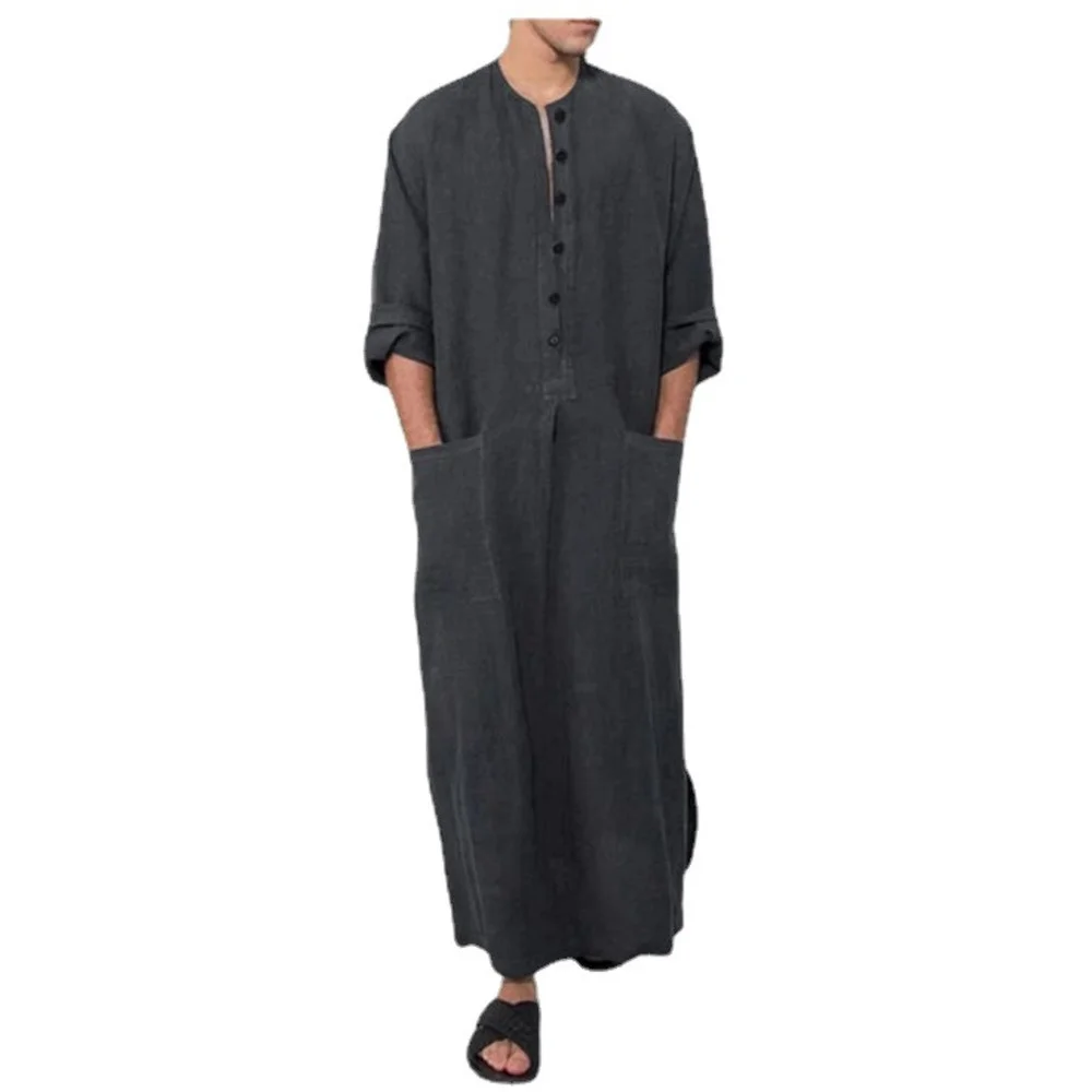 Muslim Dubai New Men's Loose Stand Collar Door Barrel Long Sleeve Robe National Style Robe