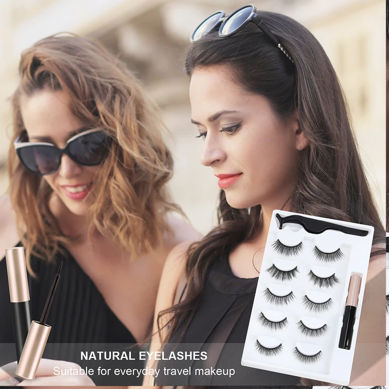 

HEALLOR 3/5 Pairs Self-adhesive Eyeliner Set Reusable Magnetic Natural Thick Long False Eyelashes Set With Tweezer Eye Makeup