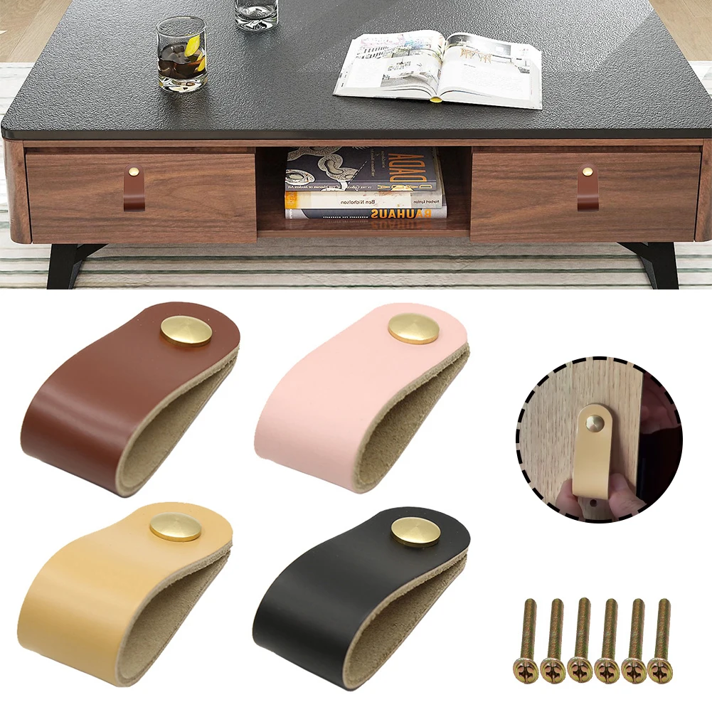 

Color Leather Handle Wardrobe Cabinet Door Handle Wear Resistance Easy Installation For Bedside Tables Bookcase Drawer Handle