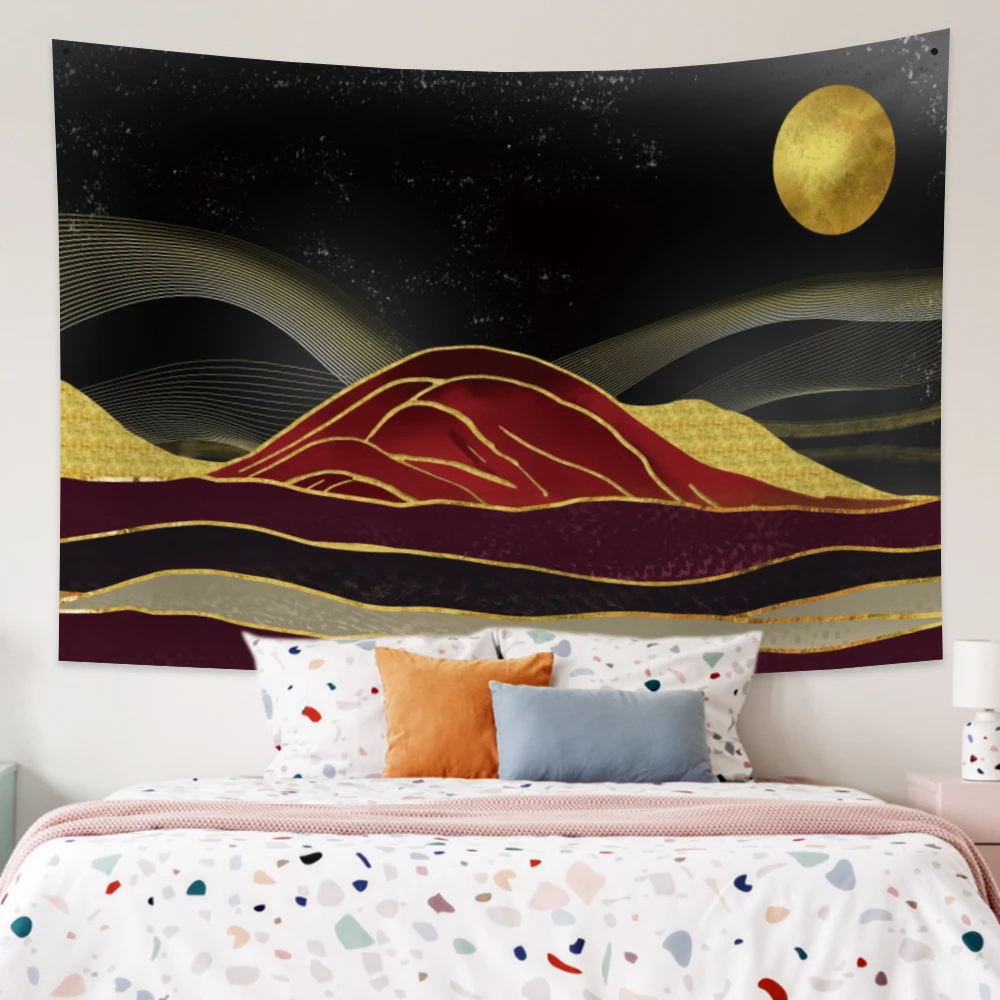 

Sunset Hills Tapestry geometric metallic Painting Style Tapestry Family Background Decoration Live Background Wall Hanging Cloth