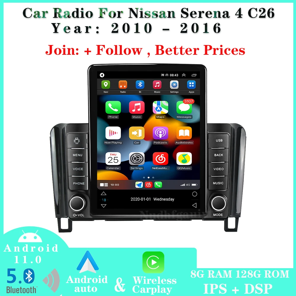 

Android For Nissan Serena 4 C26 2010-2016 Tesla Type Car Radio Multimedia Video Player Navigation GPS Built-in wireless Carplay